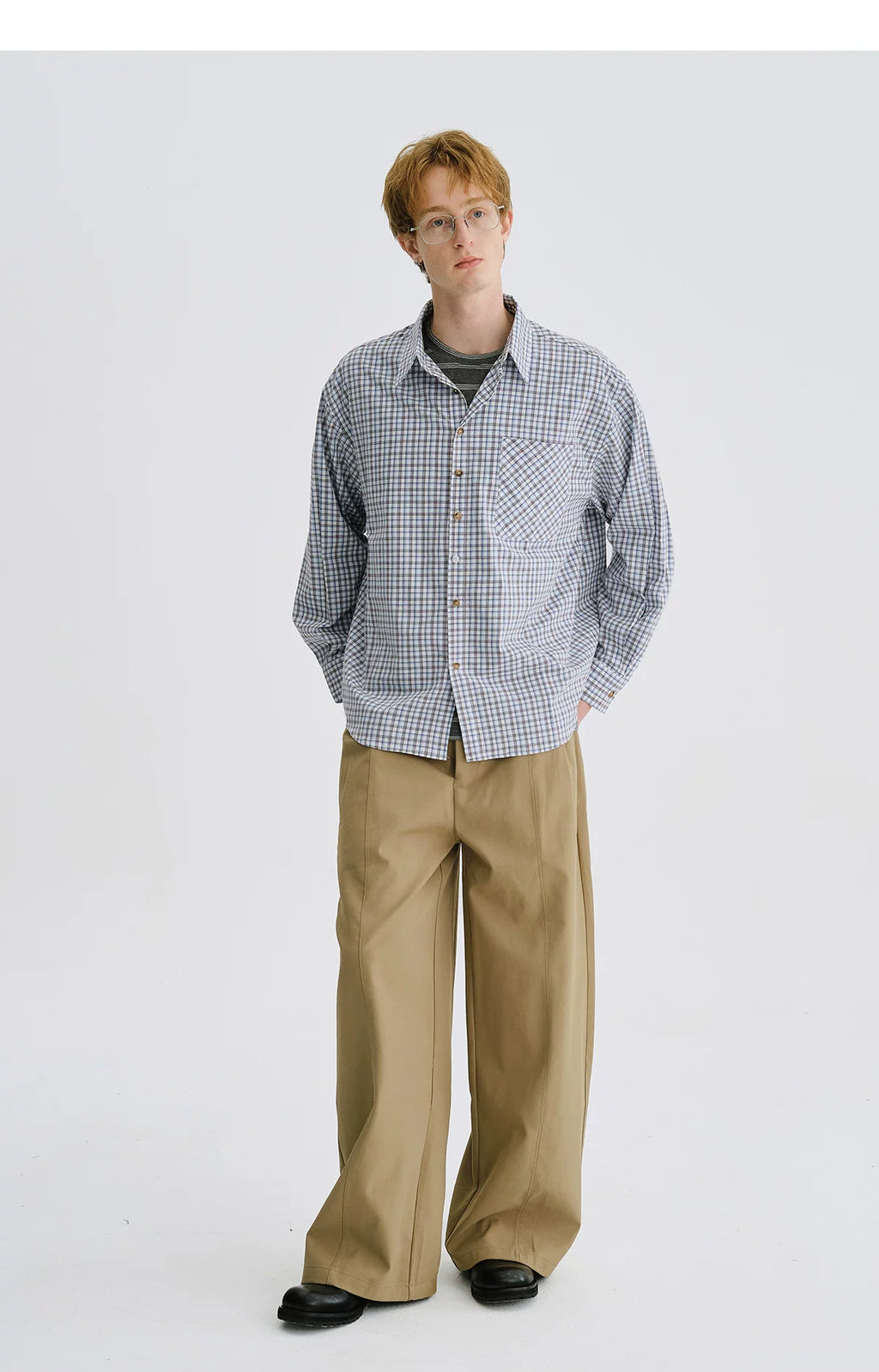 LIVINGTOWN Vintage Versatile Contrast Fine Checkered Shirt