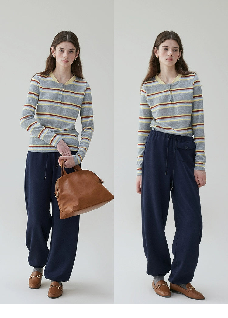 VOOE Contrasting Stripes Loose Casual Long Sleeves