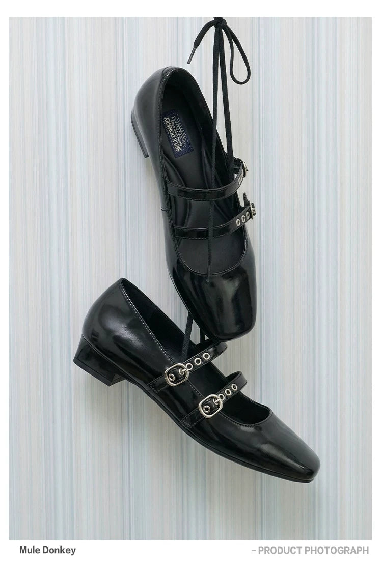 Donkey Thick Heel Square Head Dark Rivet Shoes