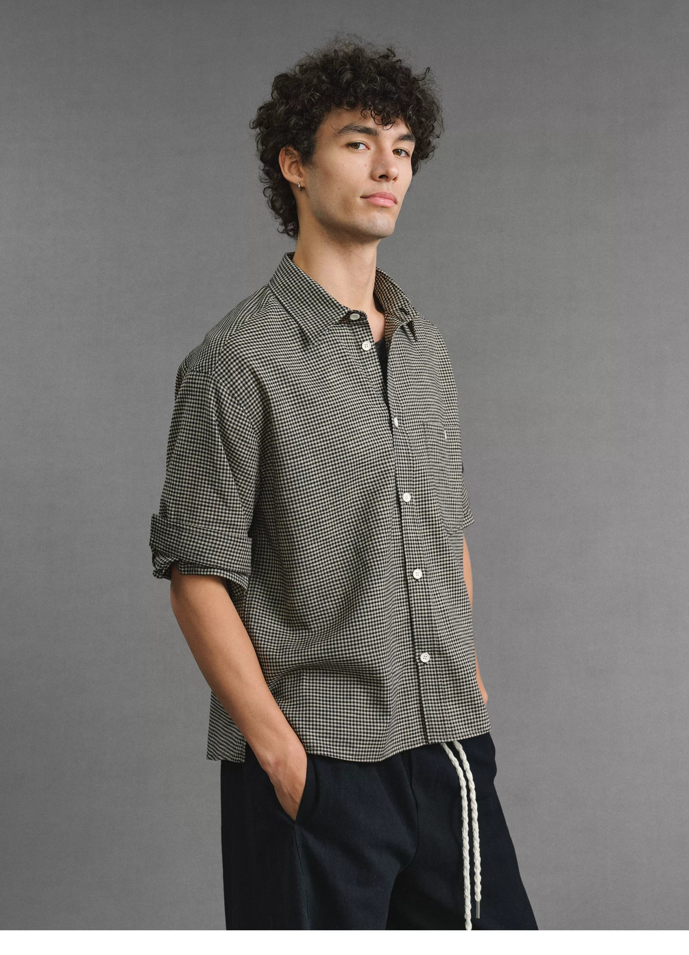 VLABMADE | 200g Breathable Houndstooth Check Relaxed Short Sleeve Shirt