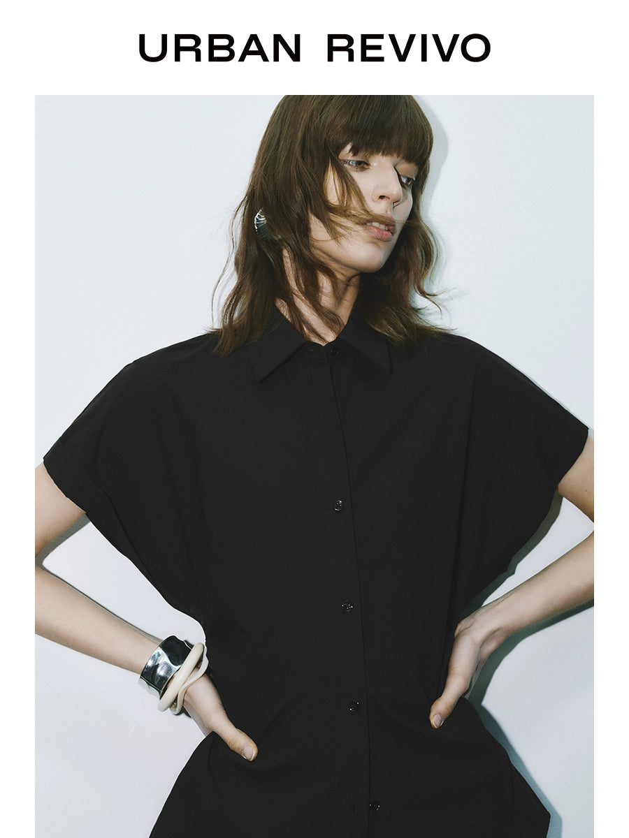 URBAN REVIVO Temperament Commuter Pleated Waist Open Shirt