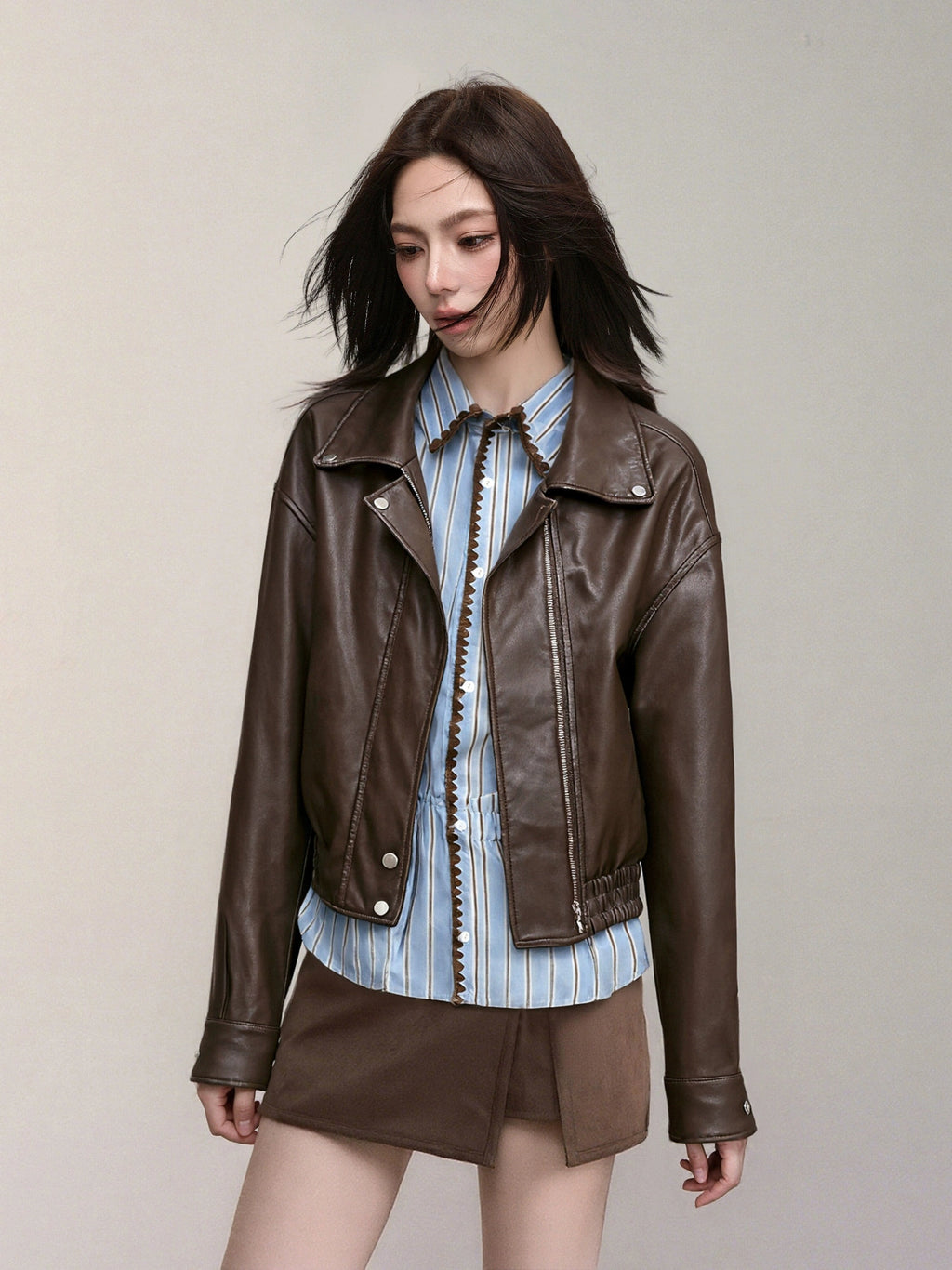 KDASE Retro Pu Leather Jacket Short Jacket