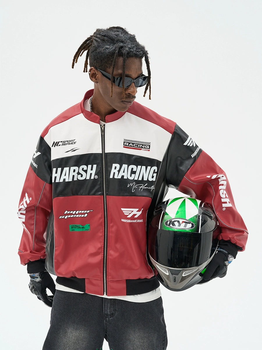 Harshandcruel Vintage Racing Suit Faux Leather Jacket