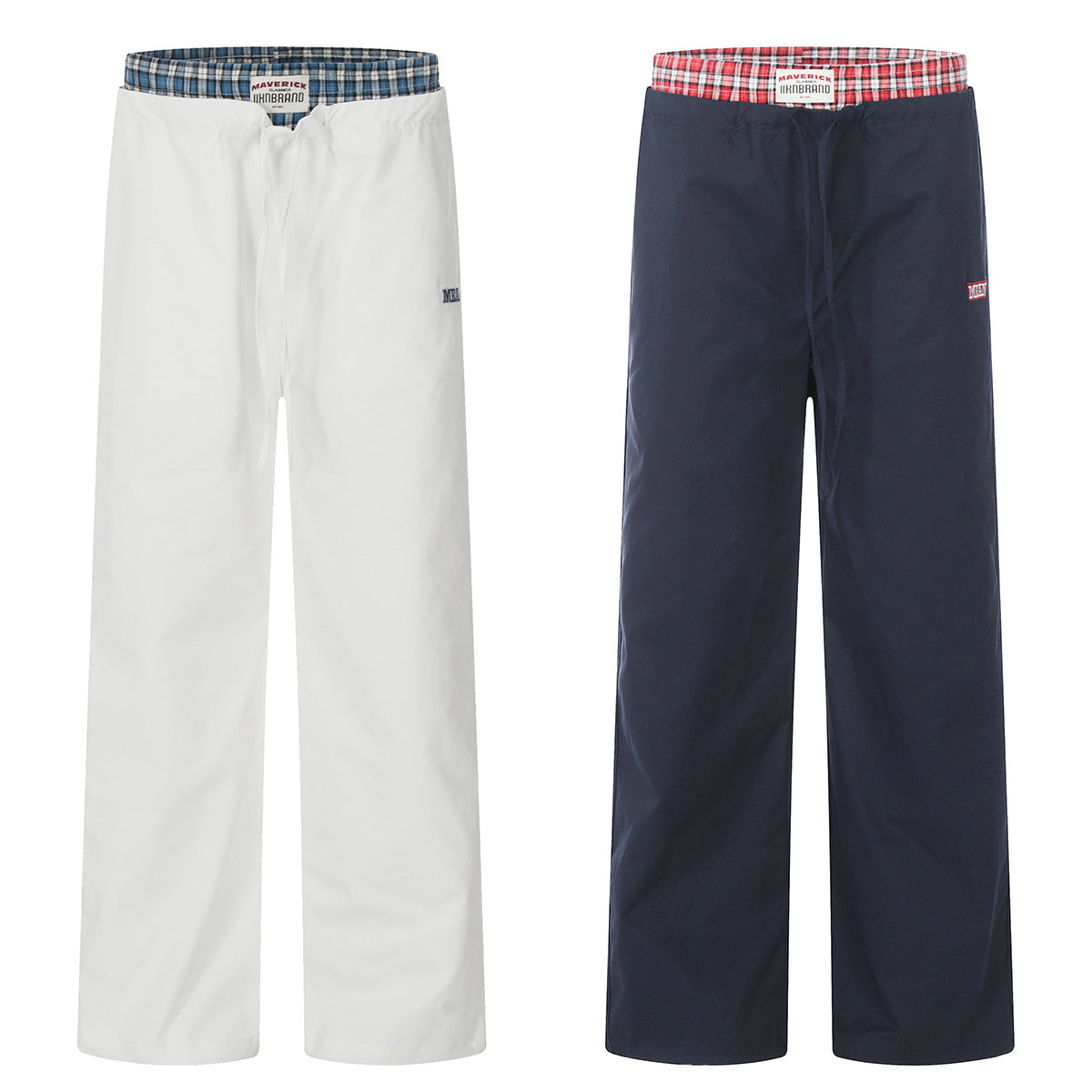 11KN retro plaid splicing fake two-piece paratrooper pants