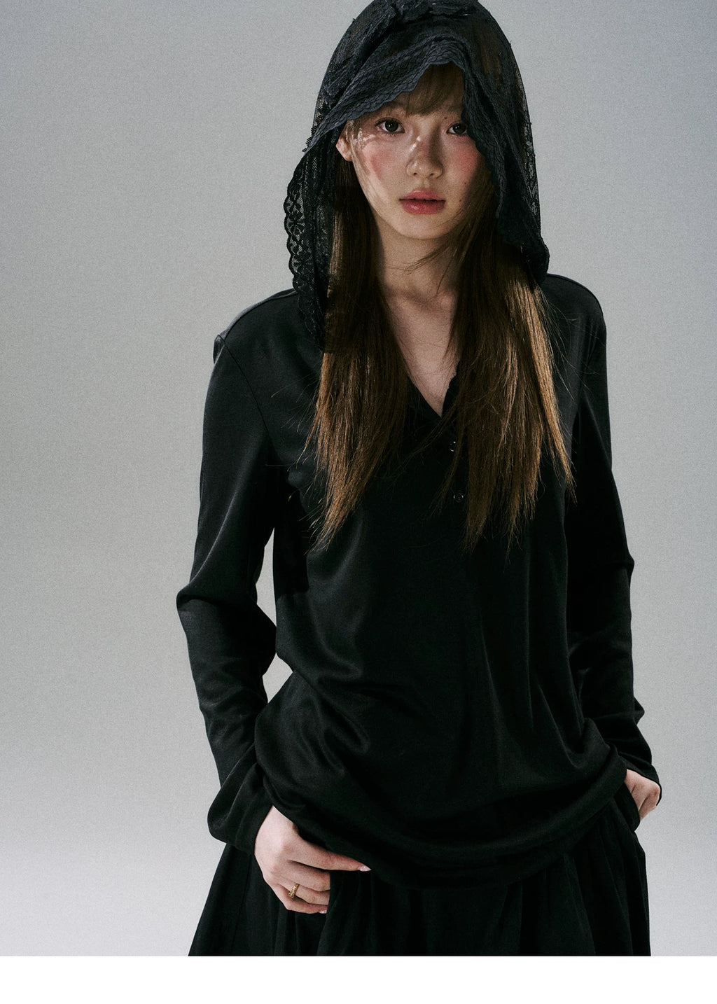 LOST FOREST Lace Bow Hat Casual Long Sleeve