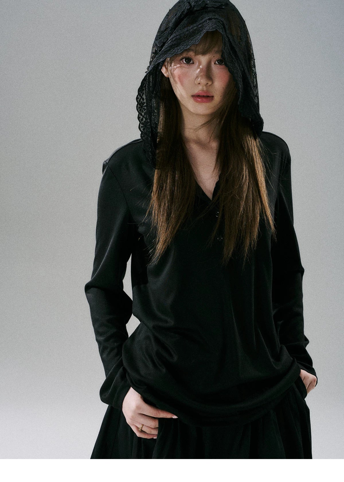 LOST FOREST Lace Bow Hat Casual Long Sleeve