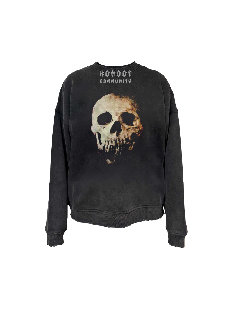 KONOOT Skull Print Crew Neck Sweater