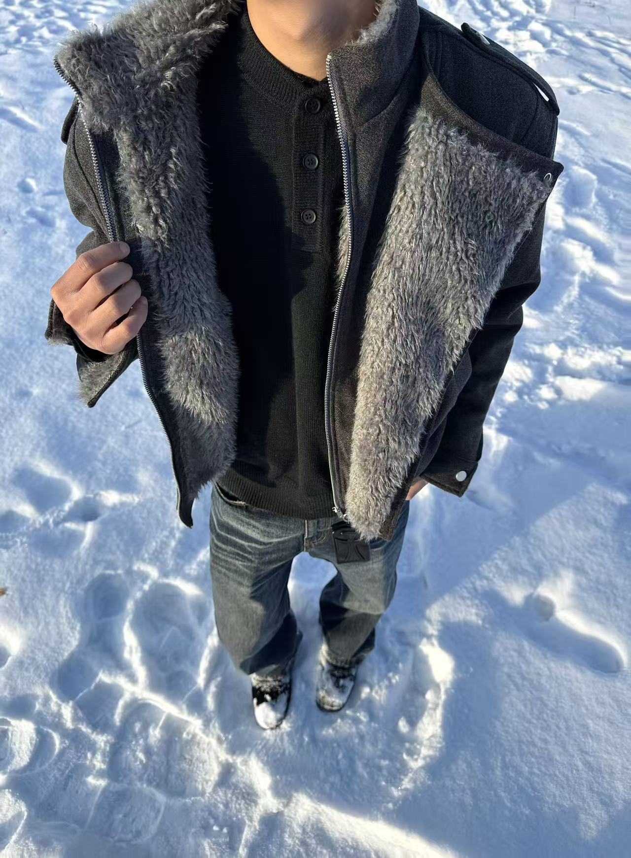 EME Stand-up Collar Tooling Wool Seat Mountain Carving Woolen Thickened Fleece Jacket