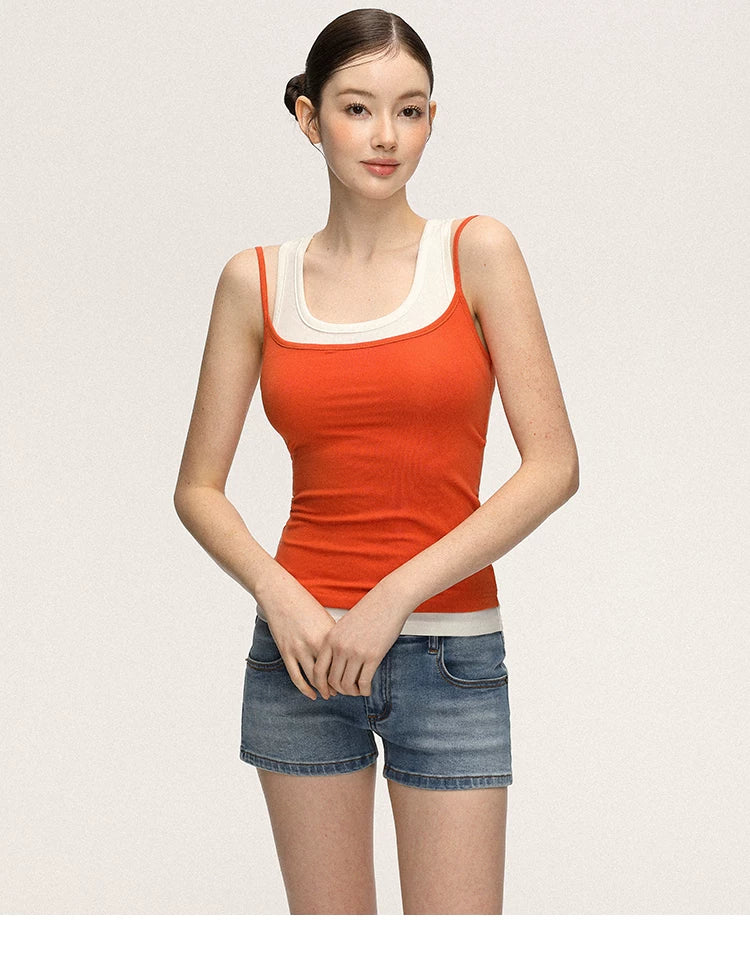 Anna Aneae Contrasting Slim Fit Fake Two-piece Sling Vest