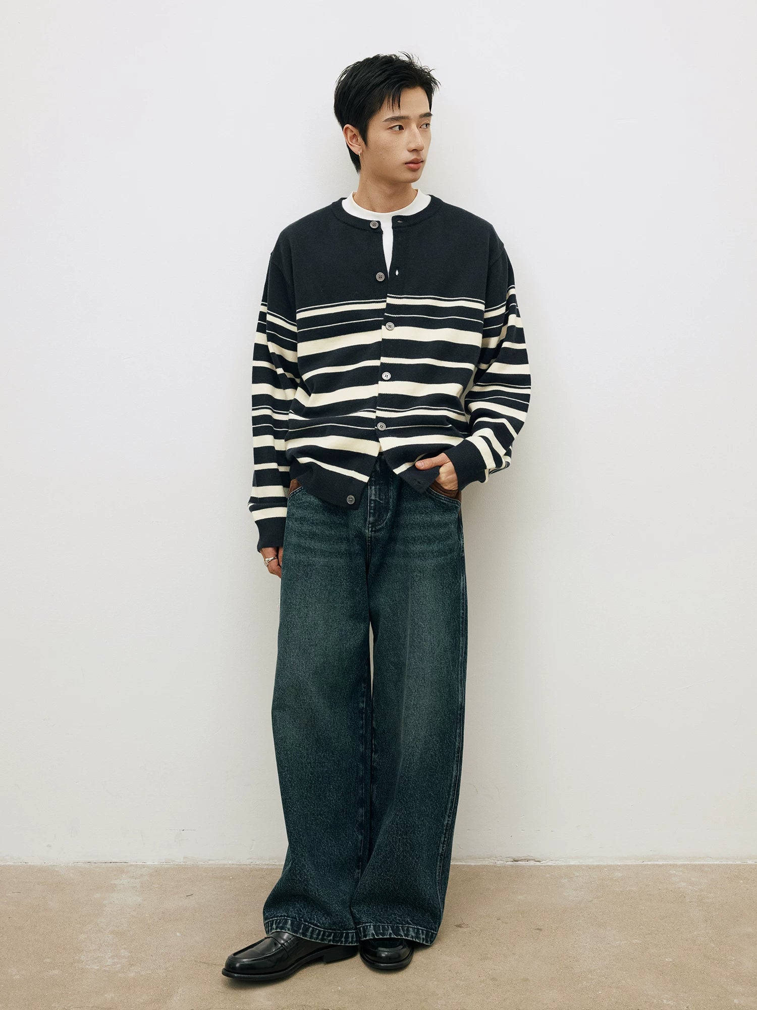 LR MADE Irregular Contrasting Striped Casual Sweater
