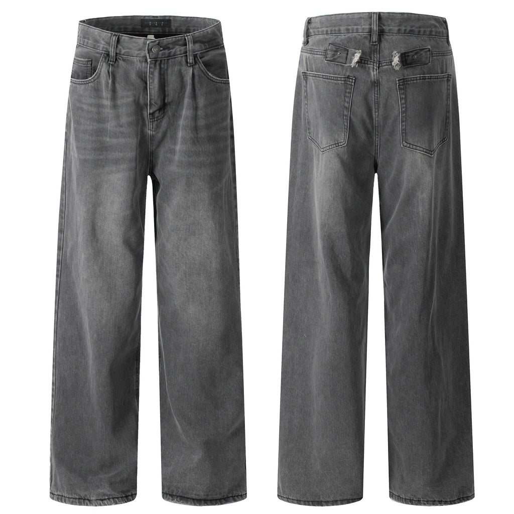 11KN Retro Old Polished White Velvet Straight Jeans