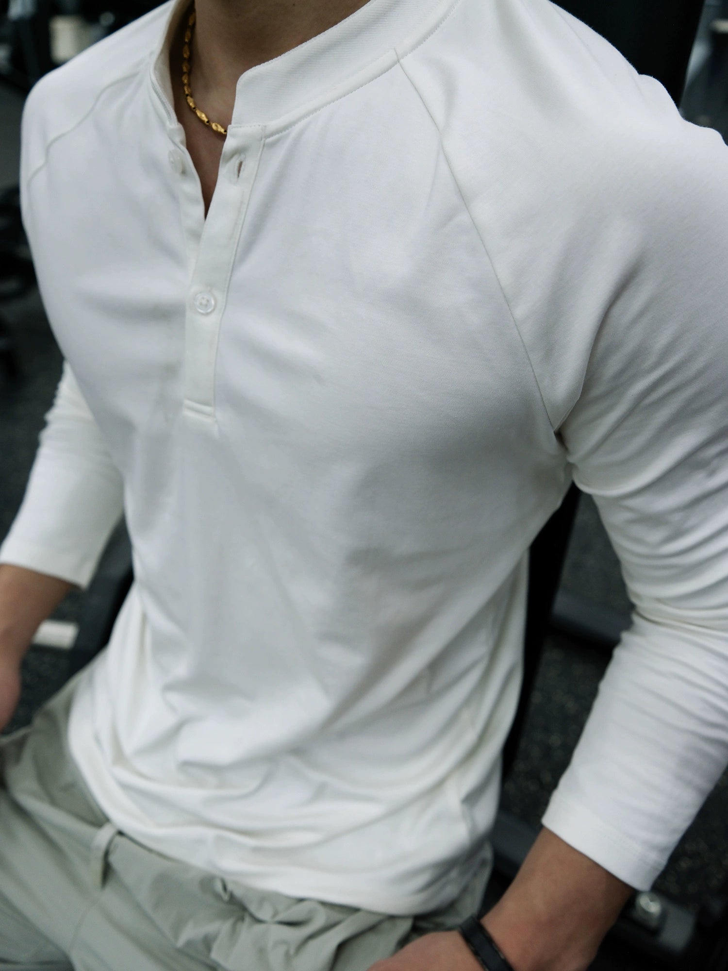 GTAL Casual Henry Collar Embroidered Long Sleeve