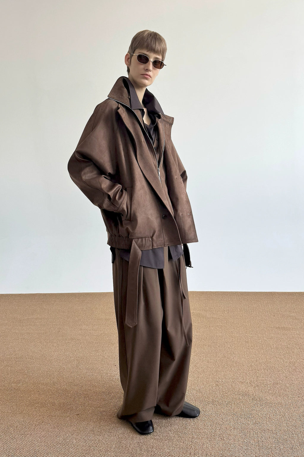 COLN Suede Double-neck Double-breasted Jacket