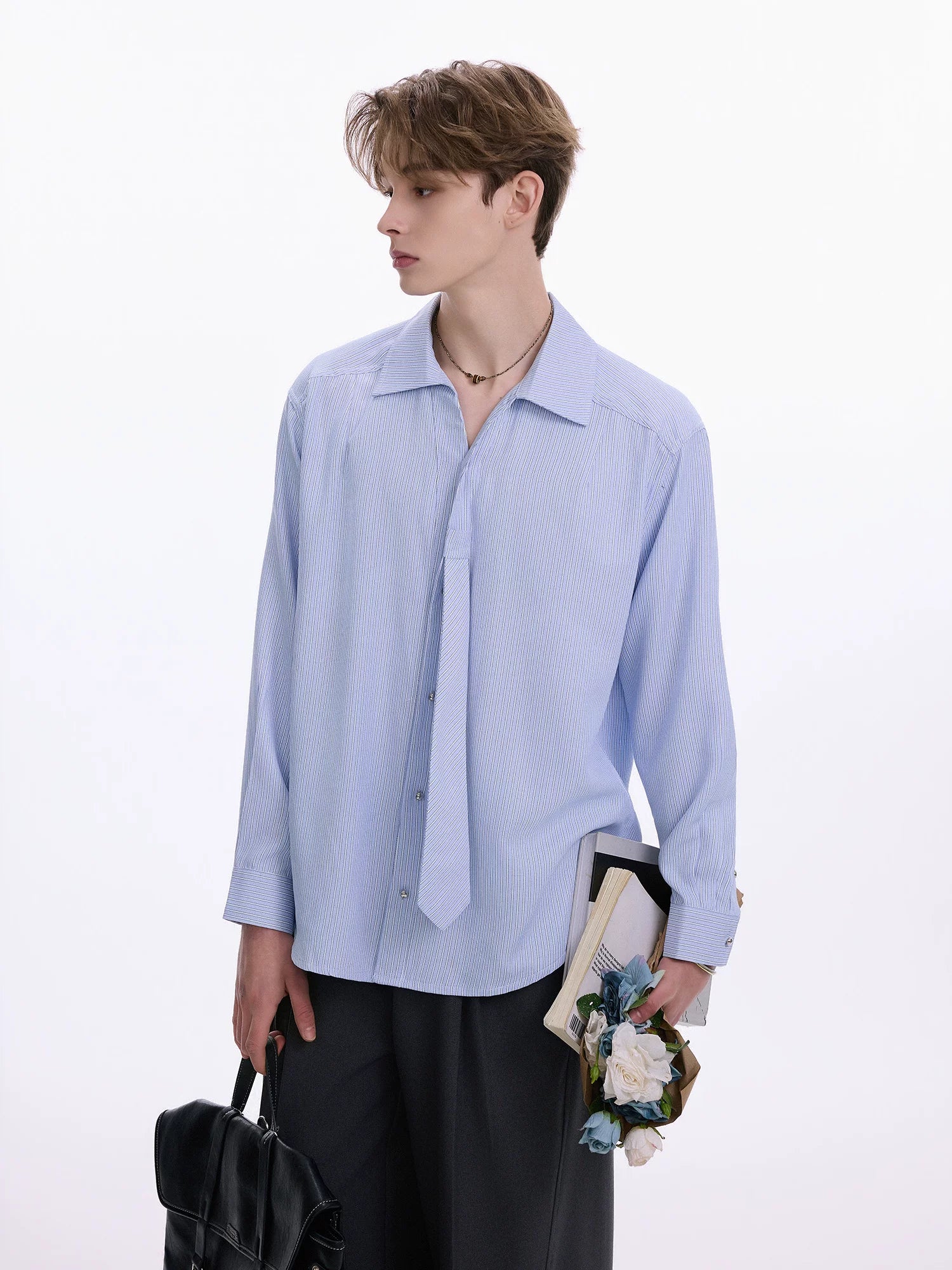 CHOR Casual Tie-up Striped Tie Shirt