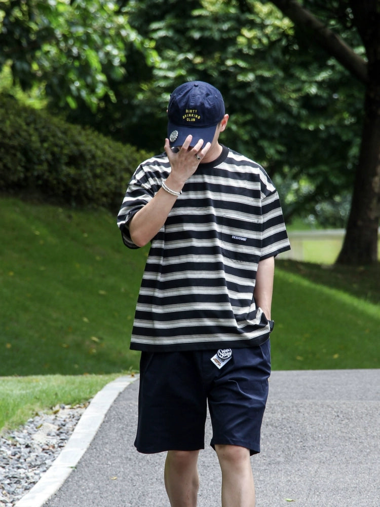 DESICCANT Striped Crew Neck Loose Tee