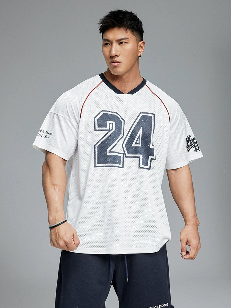 Muscle Dog Contrasting Football Collar Loose Tee