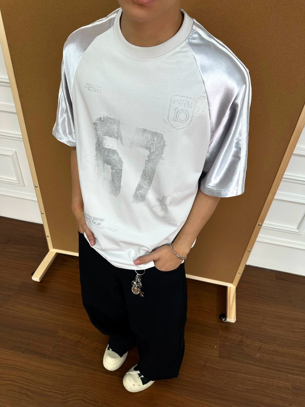 BeOurRule Vintage Splicing Letter Crew Neck Loose Tee