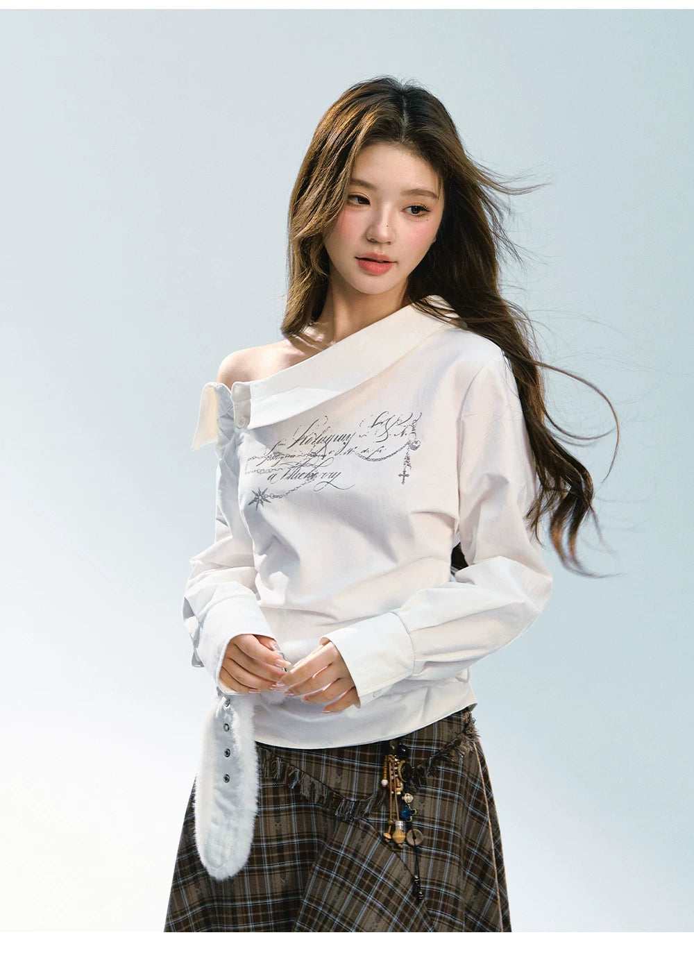 Ablueberry Off-the-shoulder Lapel Shirt