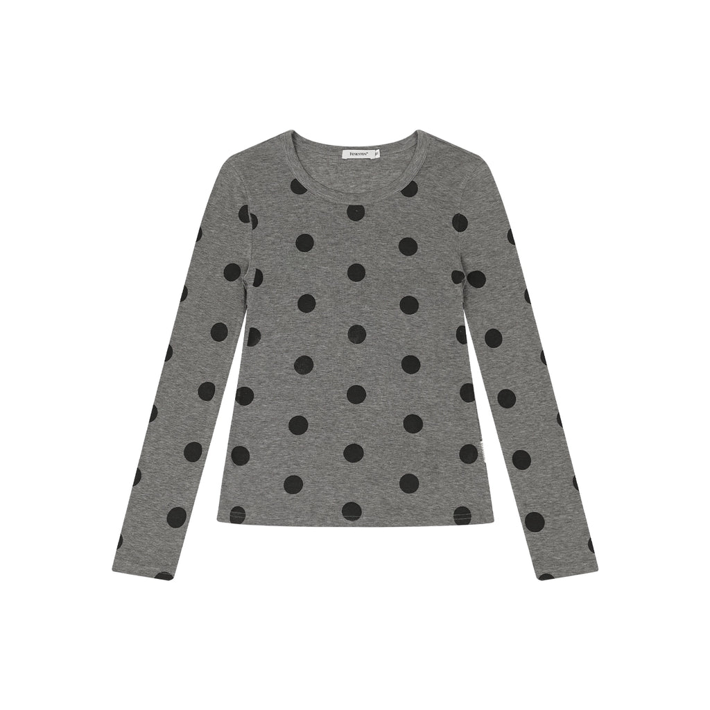 FUNKYFUN Full Printed Polka Dot Printed Elastic Front Shoulder Long Sleeve
