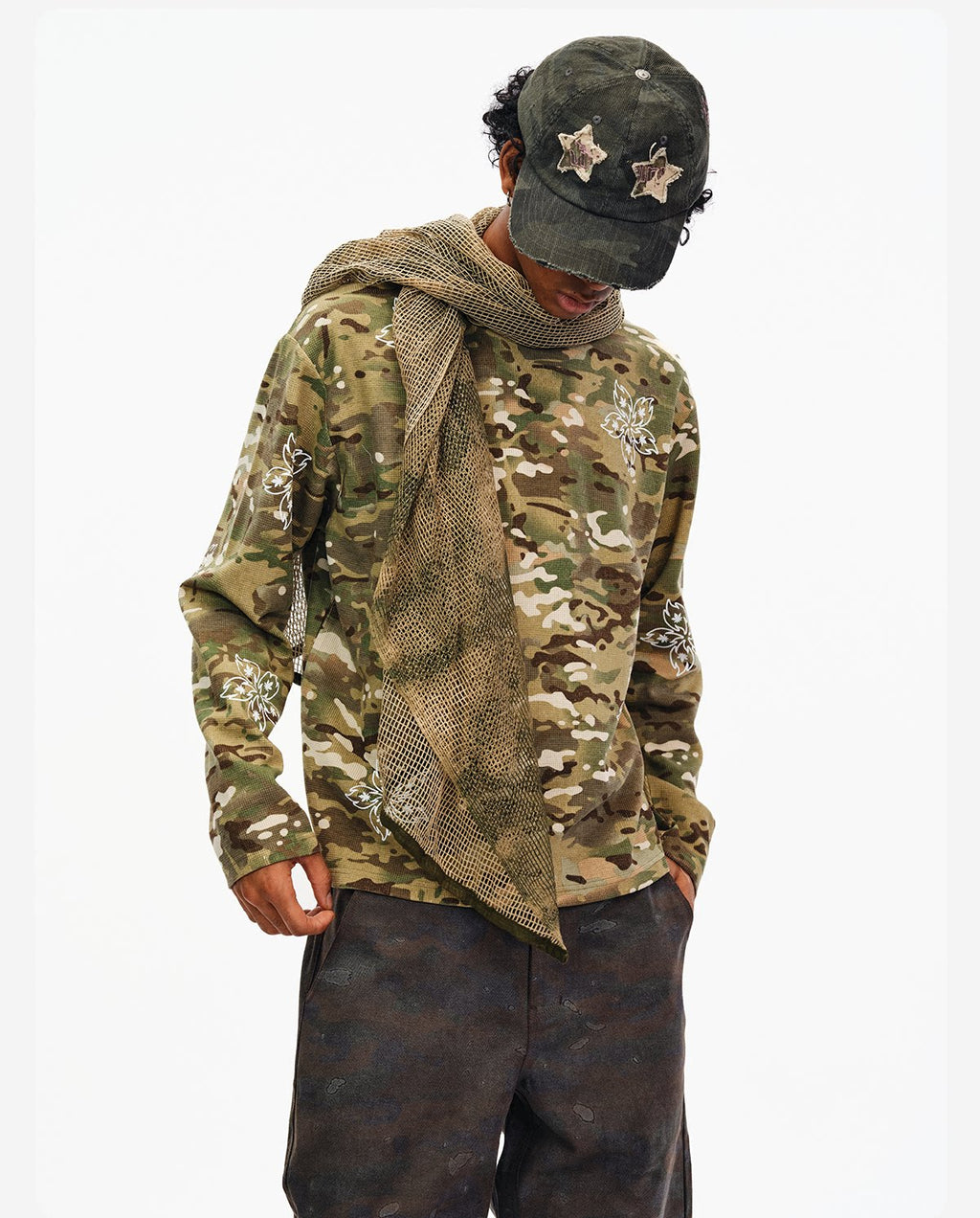 BURNIN Flame Flower Camouflage Casual Loose Long Sleeve
