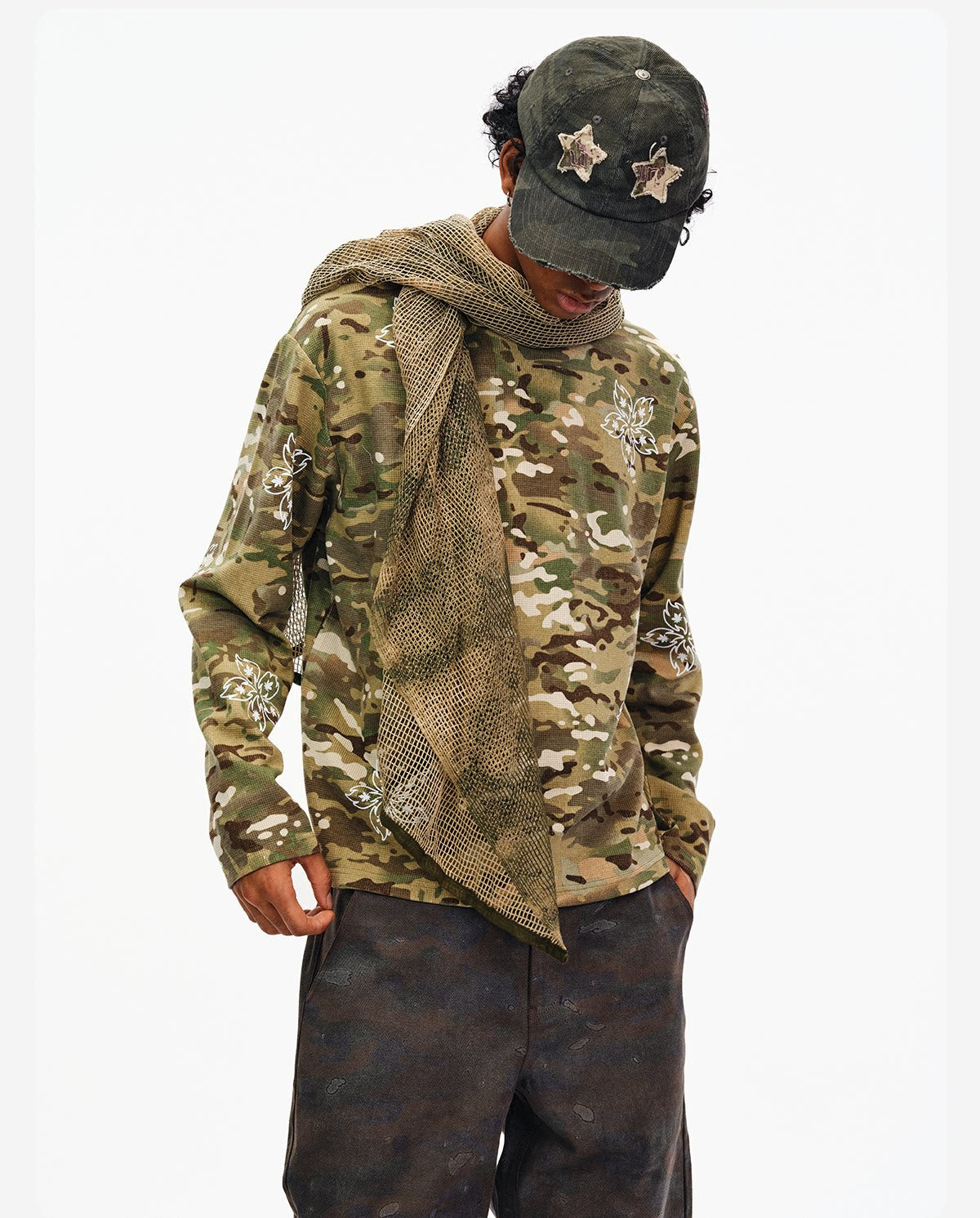 BURNIN Flame Flower Camouflage Casual Loose Long Sleeve