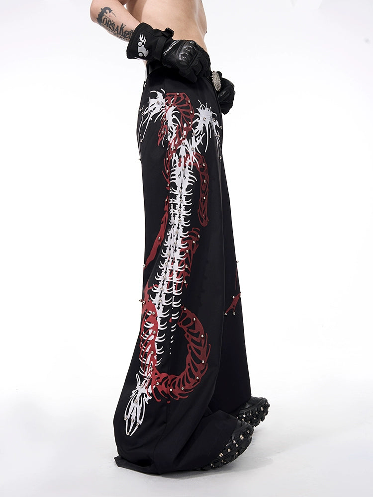 STARTEXCEEDEND Rivet Snake Spine Print Trousers