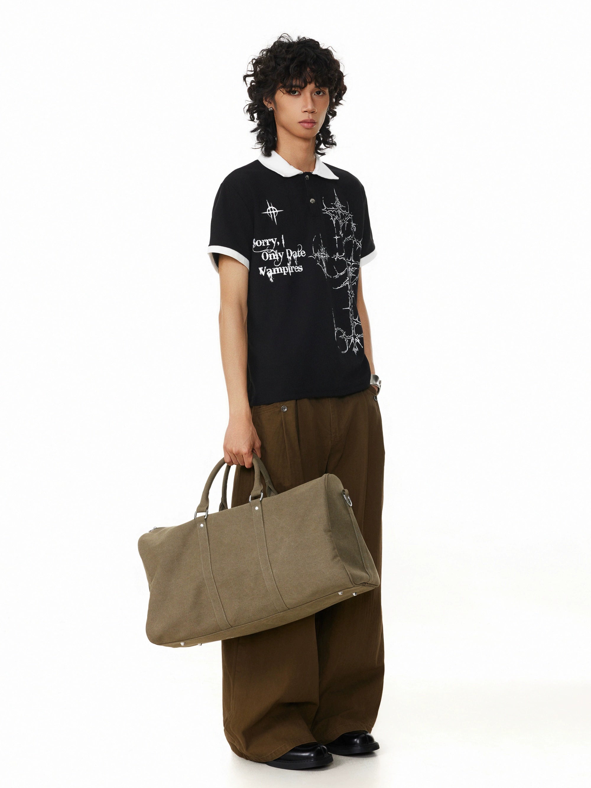 BTSG Waffle Print Front Shoulder Polo Shirt