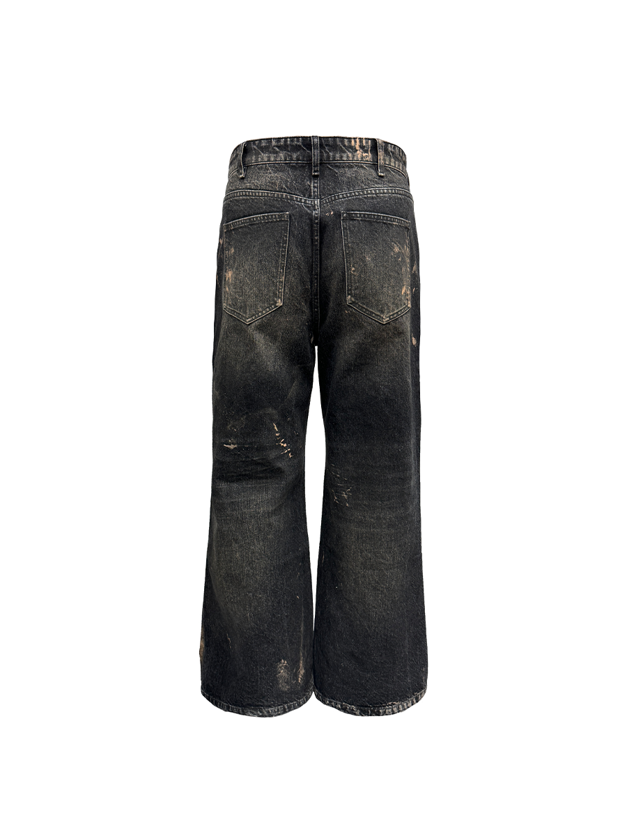 JCAESAR Paint Wipe Dirty Straight Loose Jeans