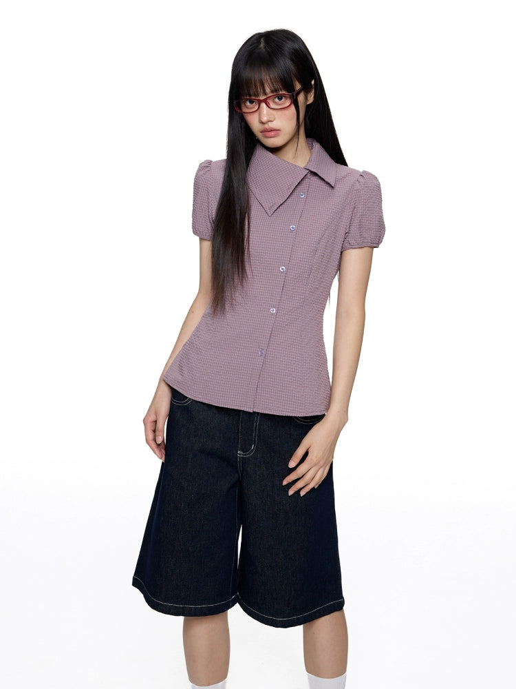 EZEK Temperament Slim-fit Plaid Short-sleeved Shirt