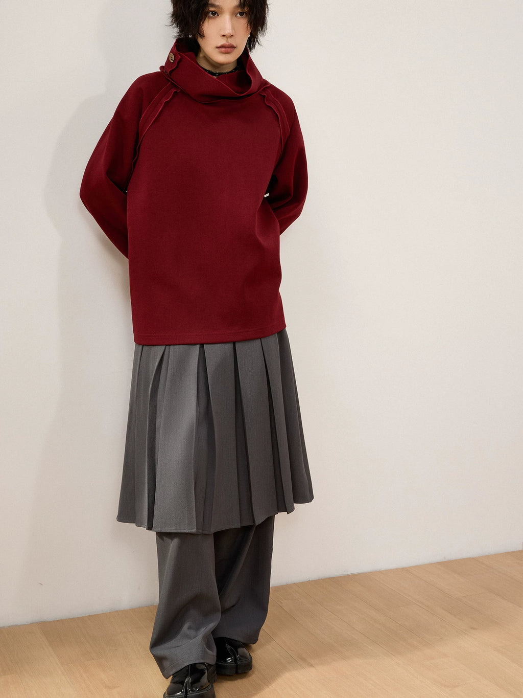 Sameuoo Pleated Culottes Fake Two-piece Casual Suit Pants