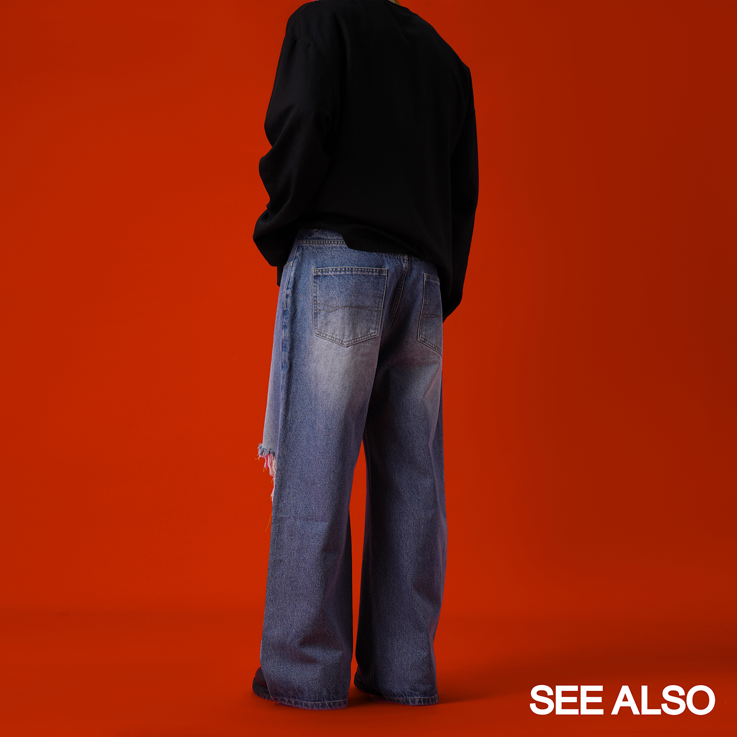 SEE ALSO ripped stitching loose washed wide leg jeans