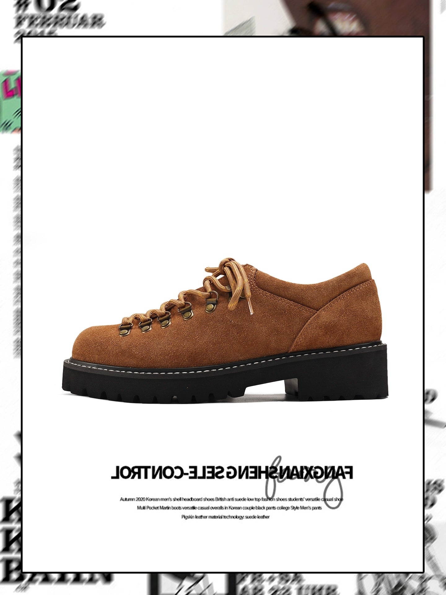 FANGSANHUO Casual Retro Platform Heightening Derby Shoes