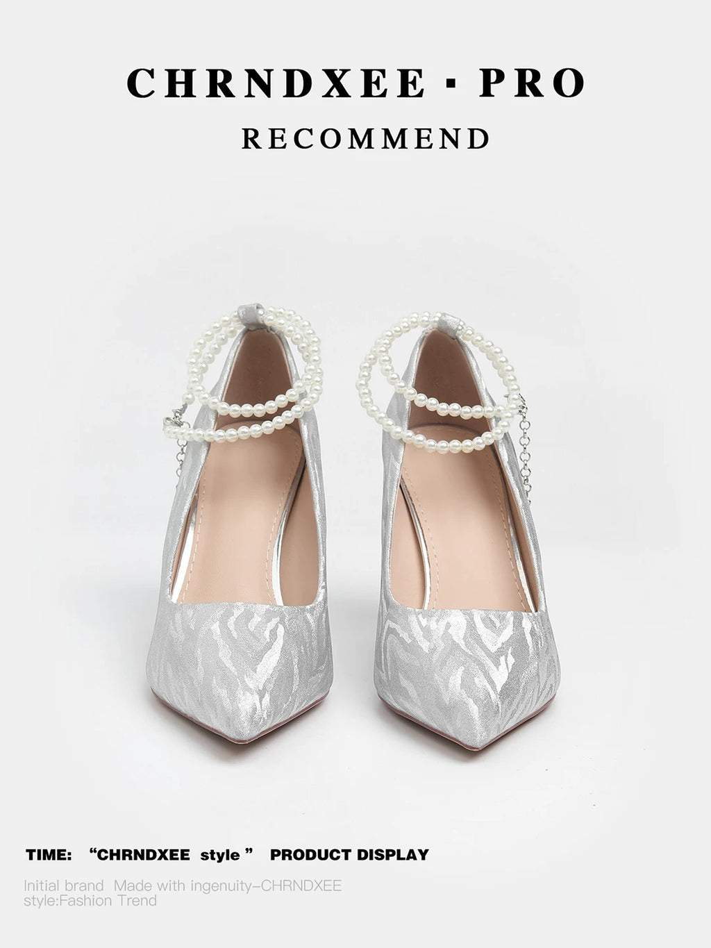 CHRNDXEE Pointed-toed Shallow-mouth Pearl One-word Strap Mary Jane Single Shoes