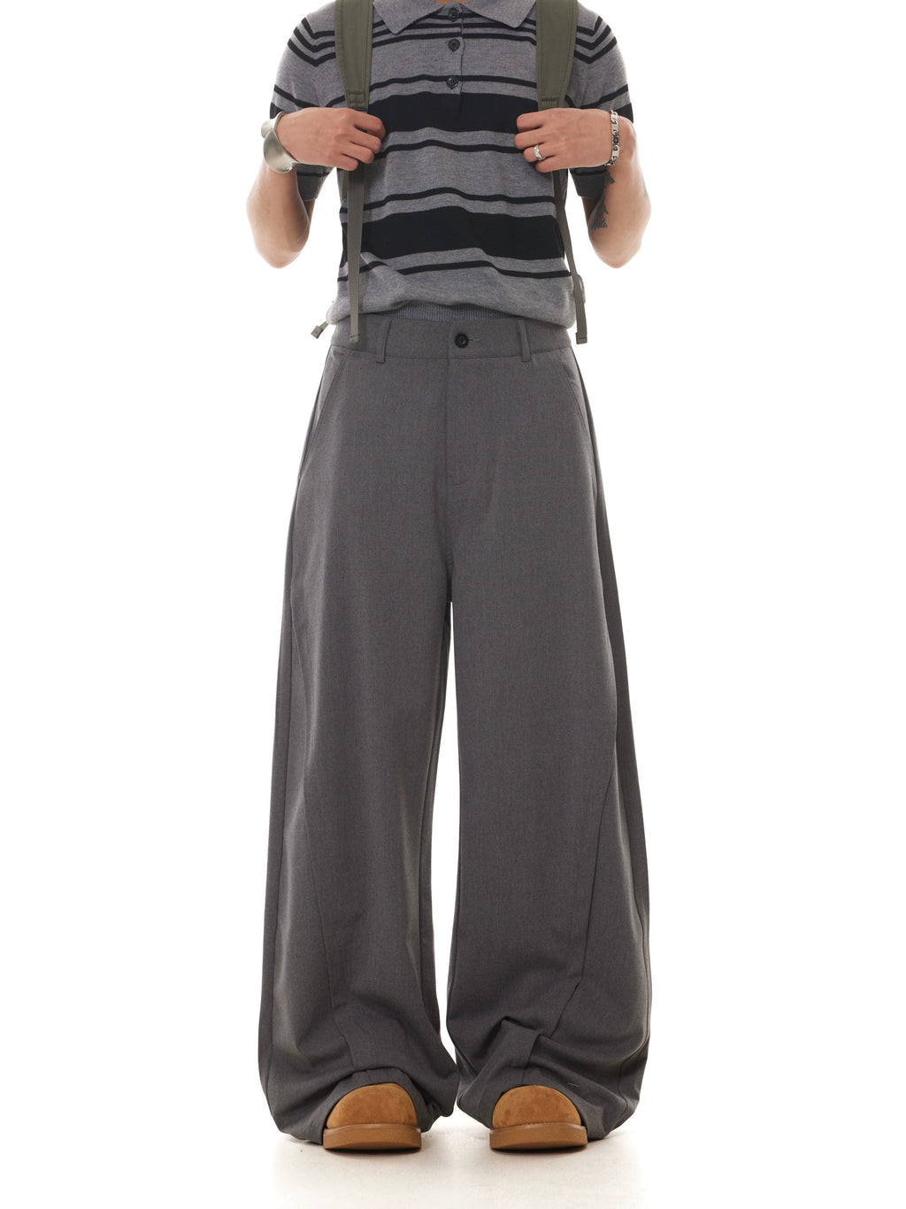 BTSG Silhouette Drape Loose-fitting Wide-leg Slacks