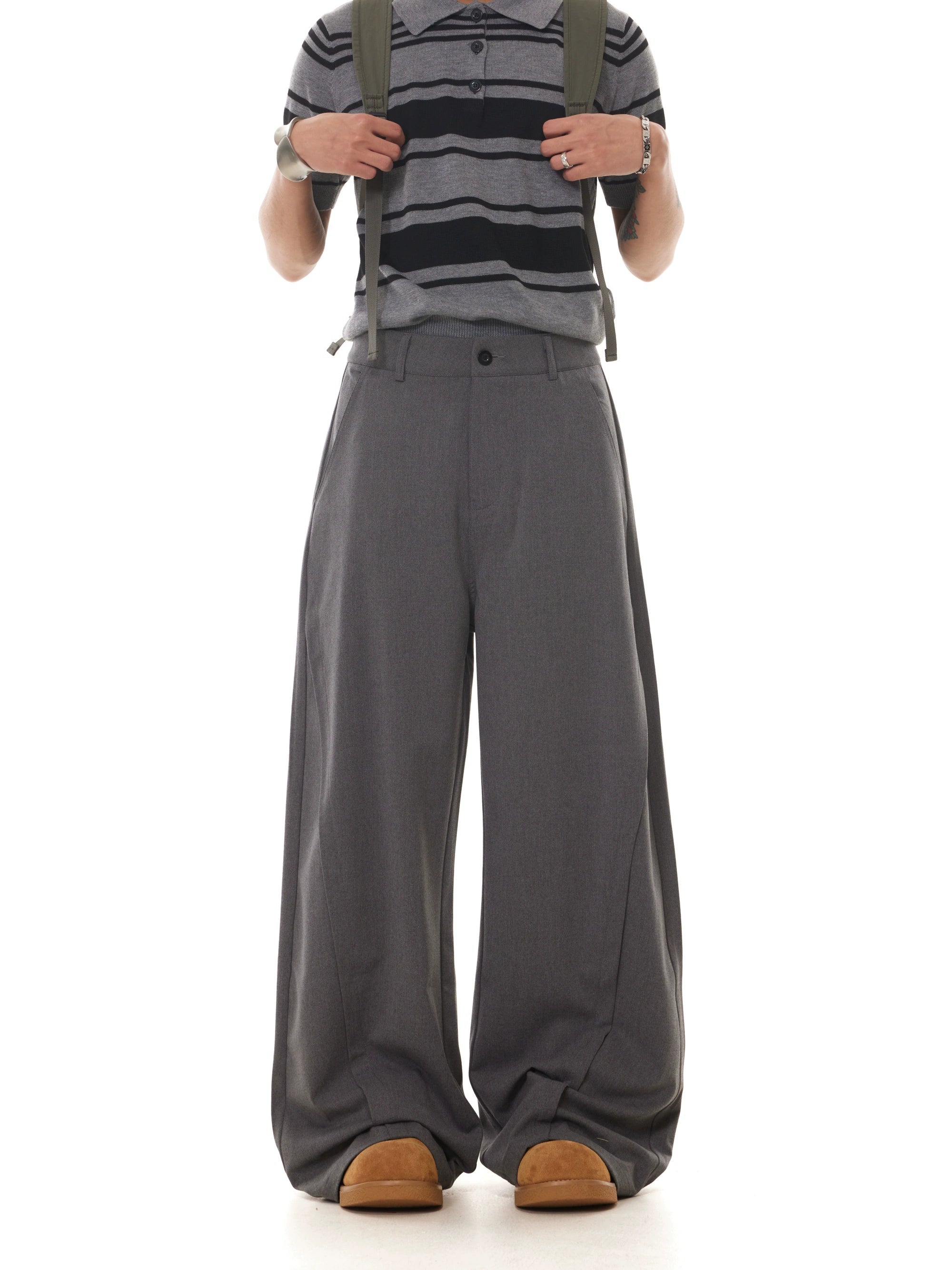 BTSG Silhouette Drape Loose-fitting Wide-leg Slacks