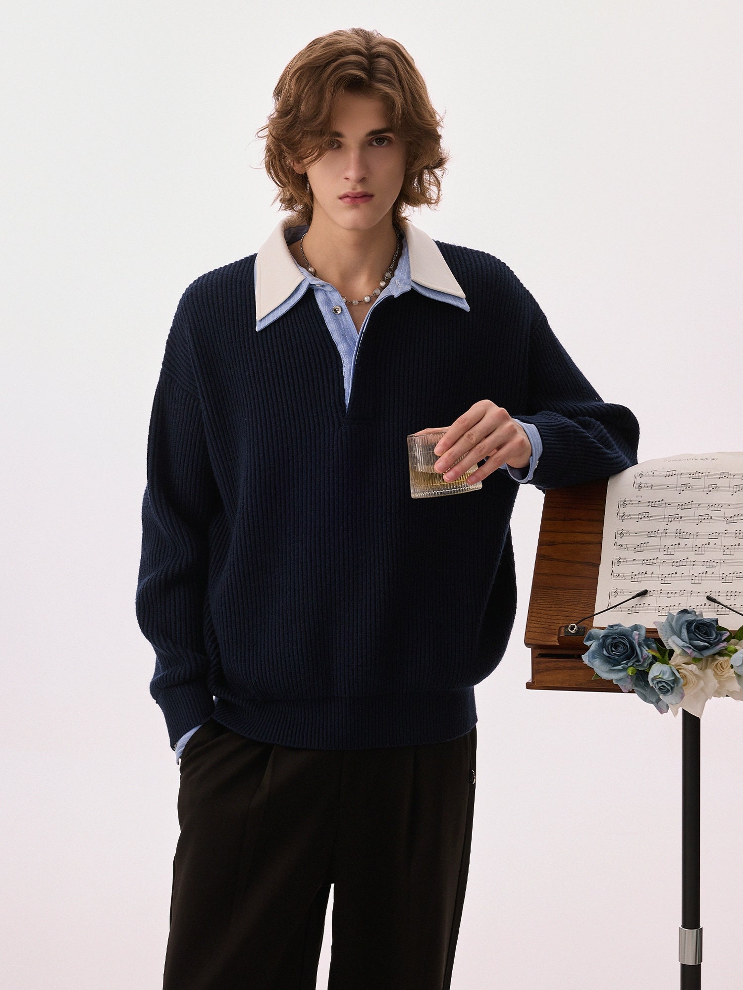 CHOR POLO Collar Casual Simple Versatile Knitted Sweater