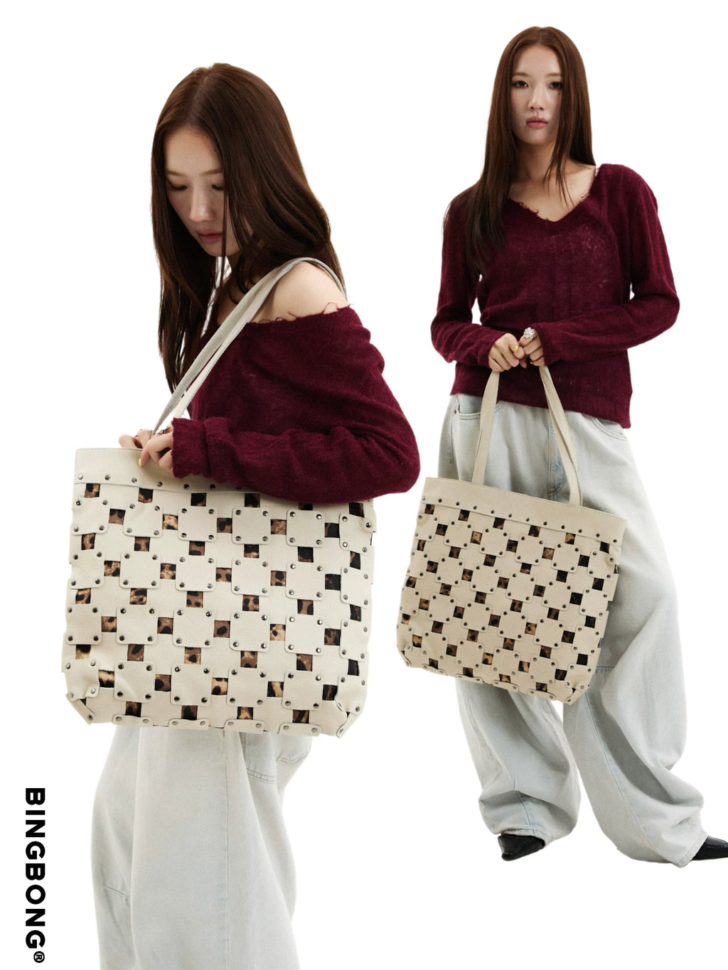 BINGBONG Retro Patch Large Capacity Simple Shoulder Bag
