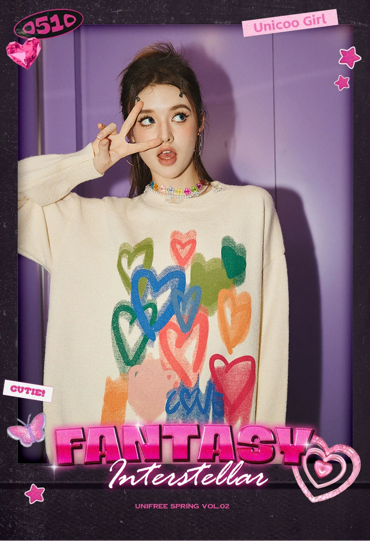 UNIFREE Lazy Style Crew Neck Thickened Ripped Knitted Sweater