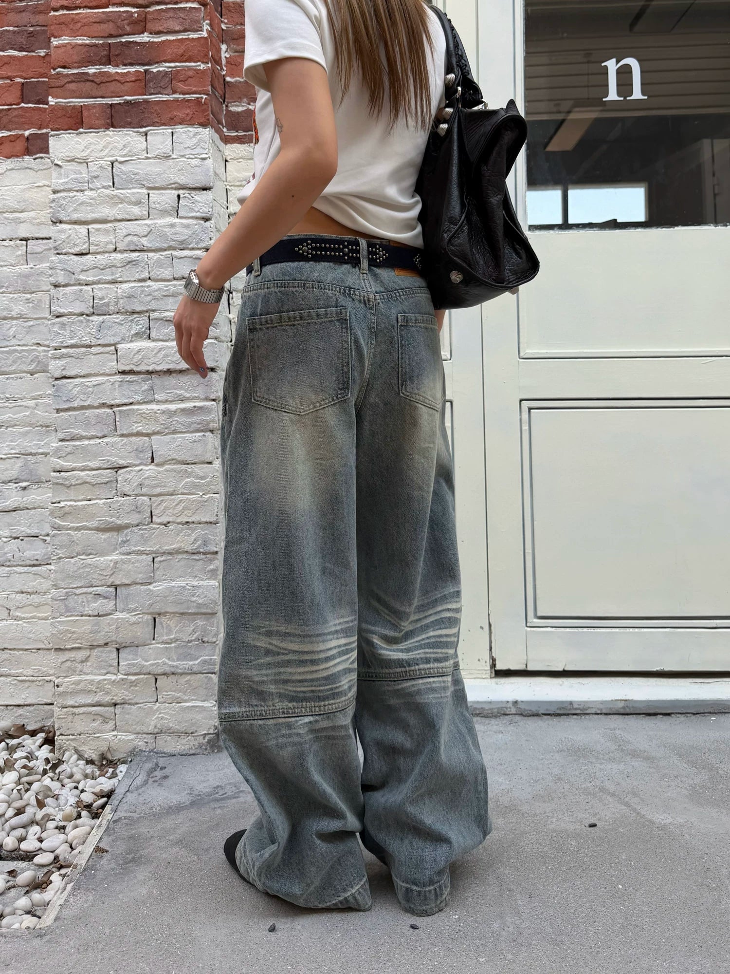 CCYE Straight Loose Patch Tailoring Old Jeans