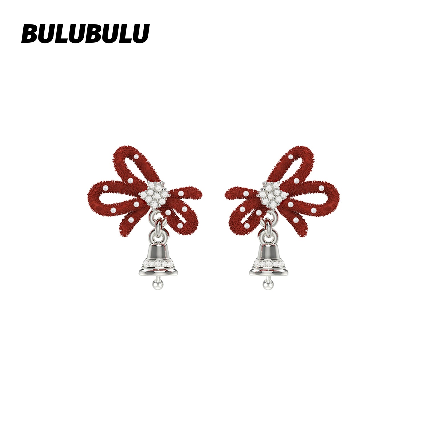 BULUBULU Christmas Red Velvet Bow Stud Earrings