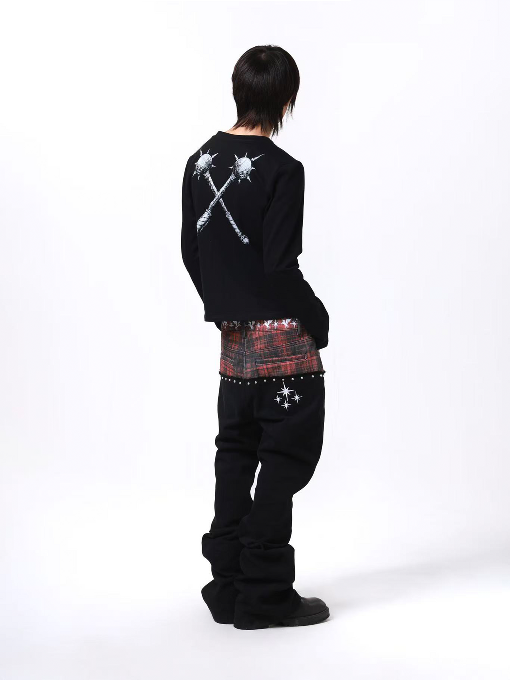DETW Waist Embroidered Rivets Stacked Jeans