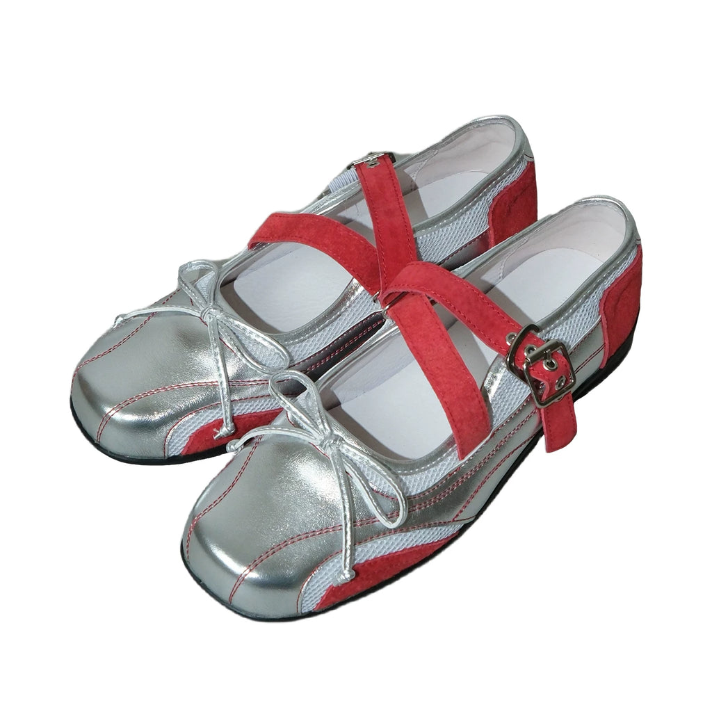 Mooreyu Vintage Versatile Leather Bow Flats