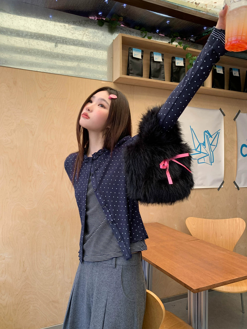 KANO Polka Dot Splicing Lace Long Sleeve