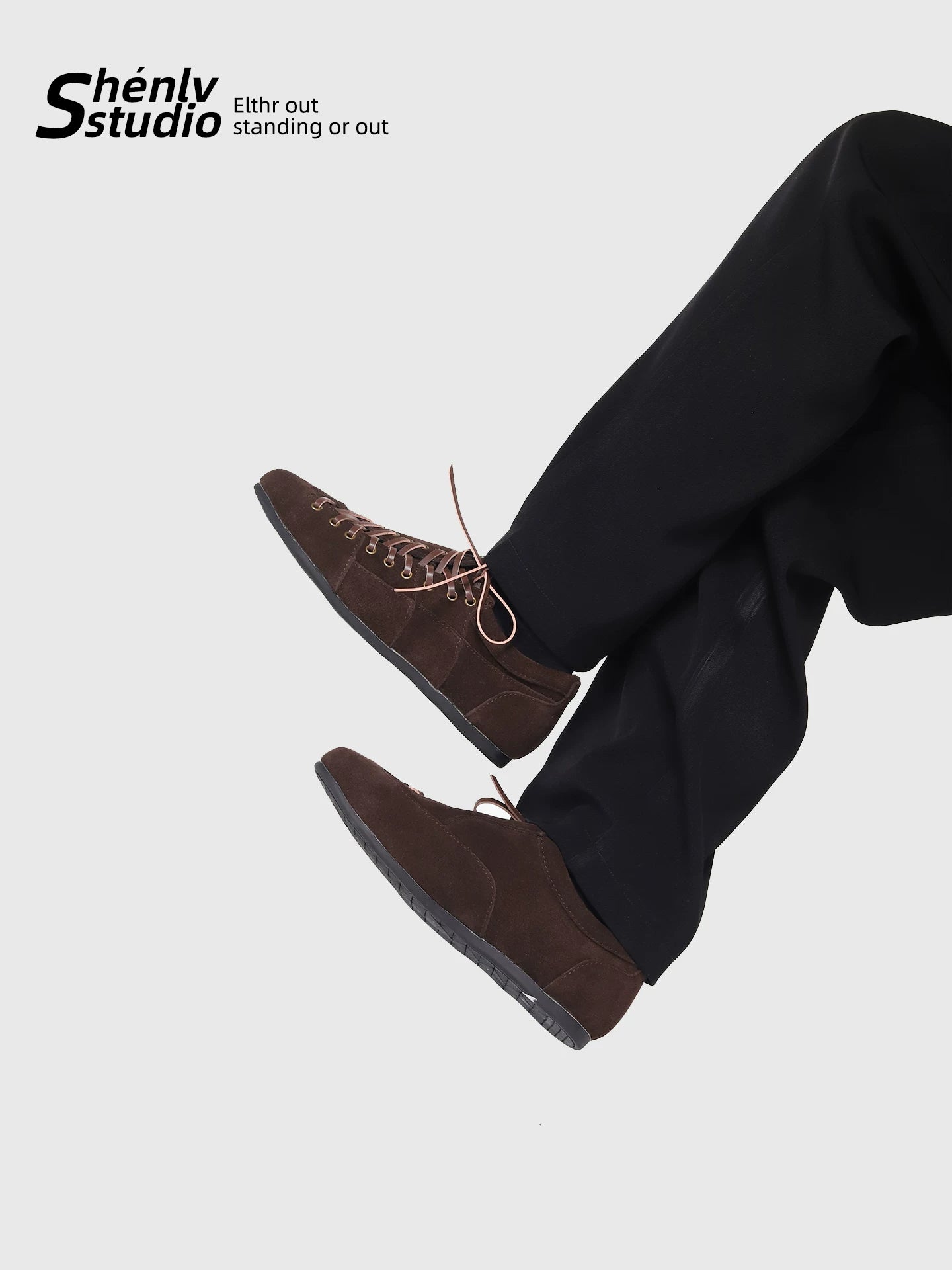 SHENLV STUDIO Suede Asymmetrical Side Opening Lace-up Fur Shoes Dexun Shoes