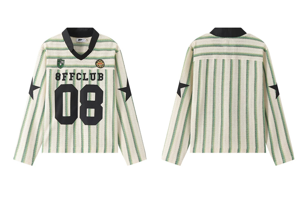 8FF Retro Embroidered Short Loose Casual Striped Long Sleeve