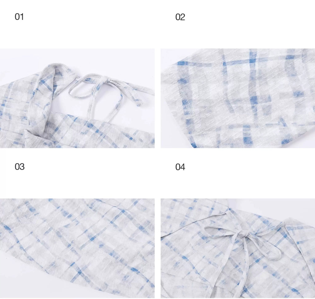 Ablueberry One-word Shoulder Plaid Long Sleeves
