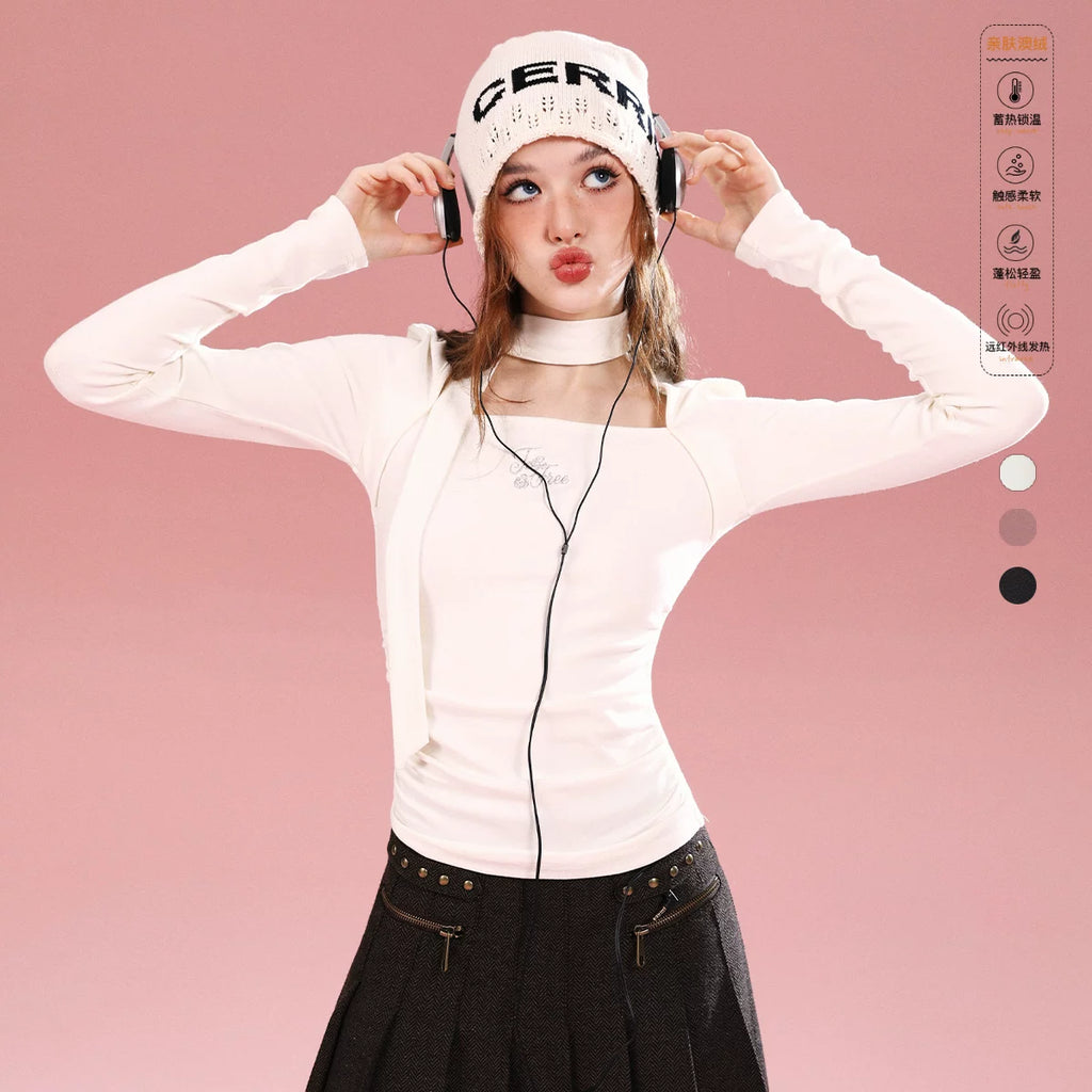 Imone Letter Embroidery Large Square Collar Base Knit