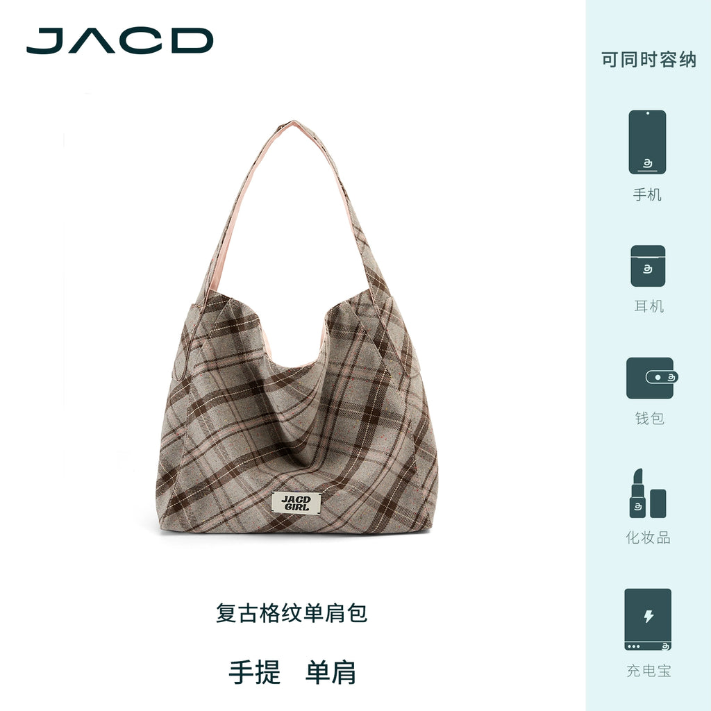 JACD Retro Plaid Slack Woolen Tote Bag