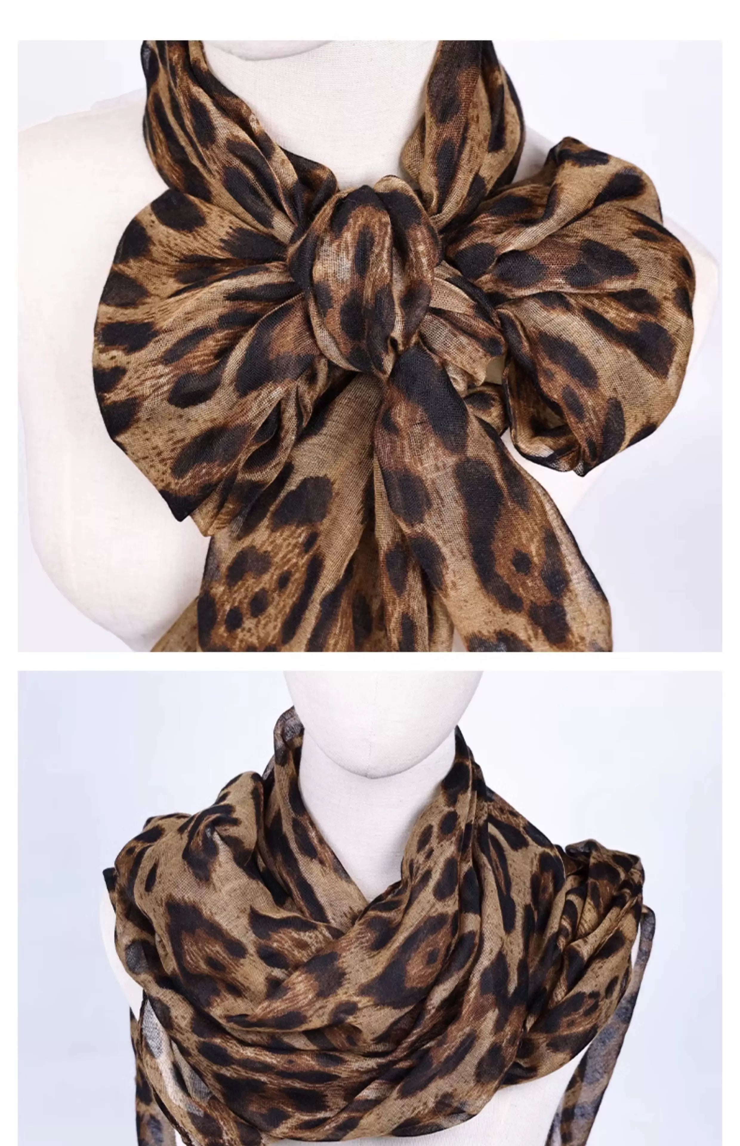 YORSOY Retro Fashionable Leopard Print Silk Scarf