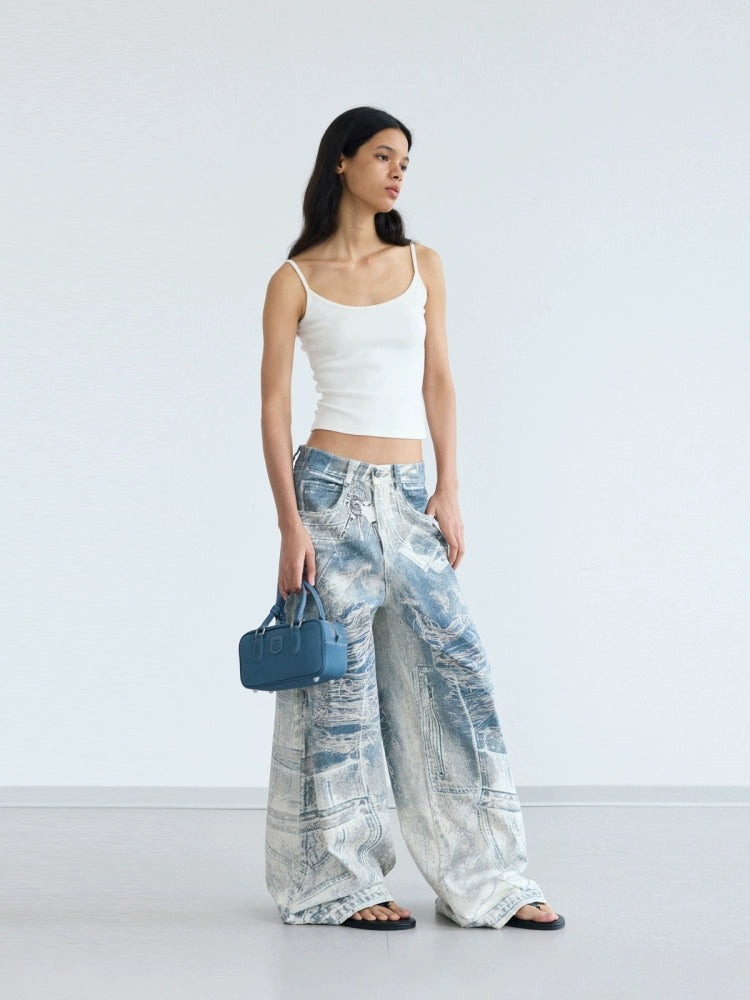 PEOPLESTYLE Vintage 3D Printed Jeans